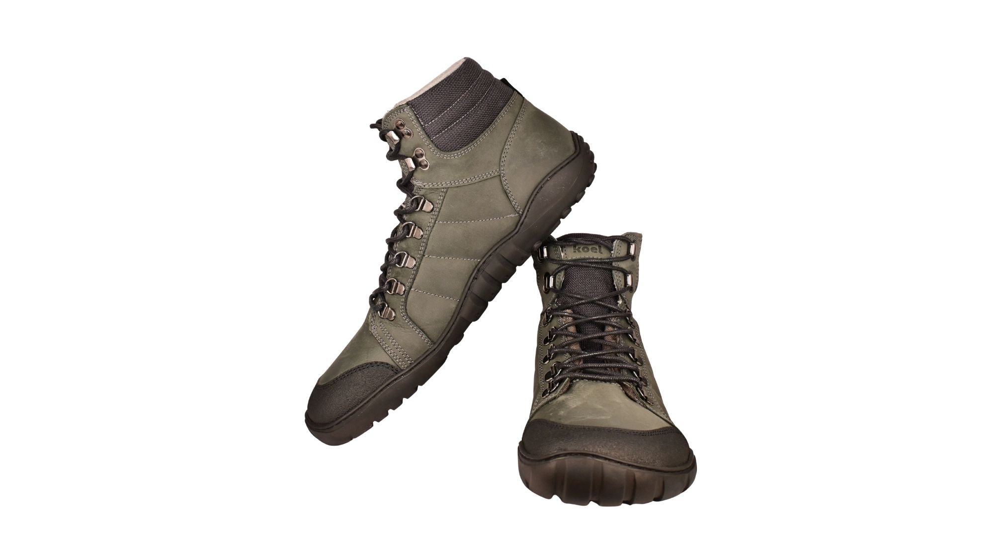 Barfußstiefel für Erwachsene mit Schnürung als Paar, Vorder- und Seitenansicht