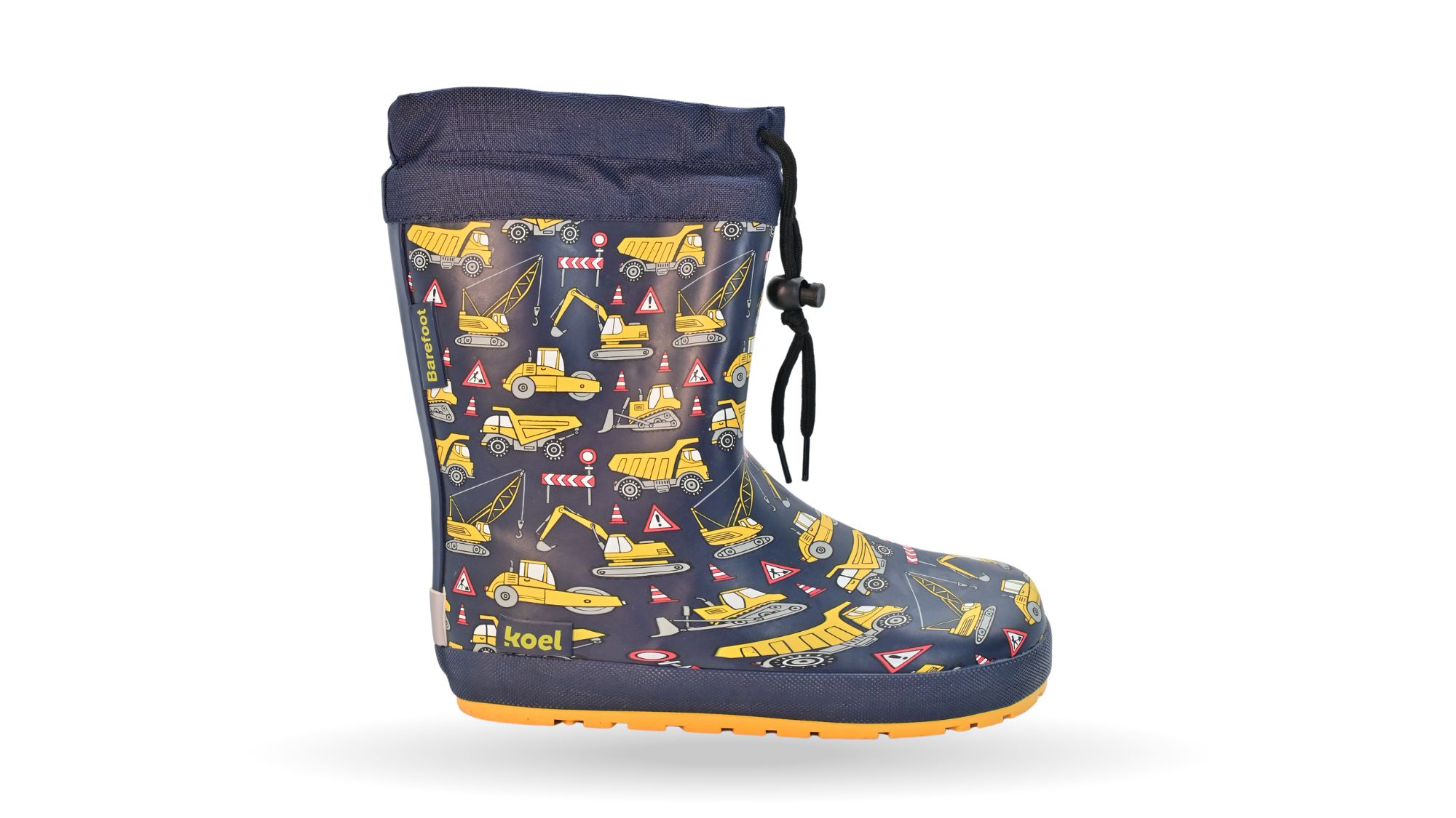 Barfußstiefel für Kinder ohne Verschluss mit breiter Zehenbox und geschlossenem Schaft, Seitenansicht außen