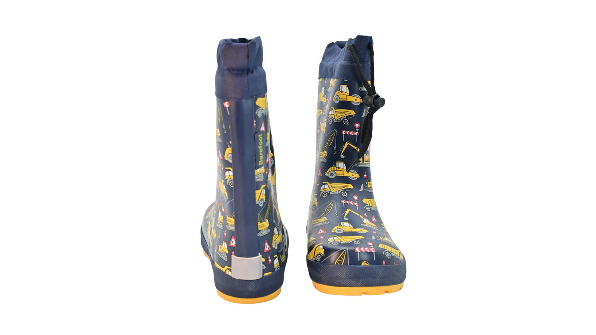 Barfußstiefel für Kinder ohne Verschluss mit geschlossenem Schaft als Paar, Vorderansicht und Rückansicht