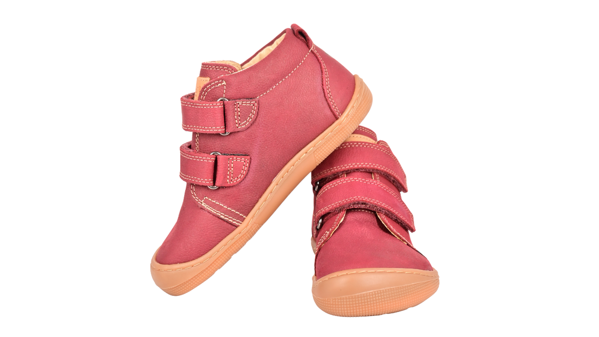 Barfußschuh für Kinder mit zwei Klettverschlüssen als Paar, Vorder- und Seitenansicht
