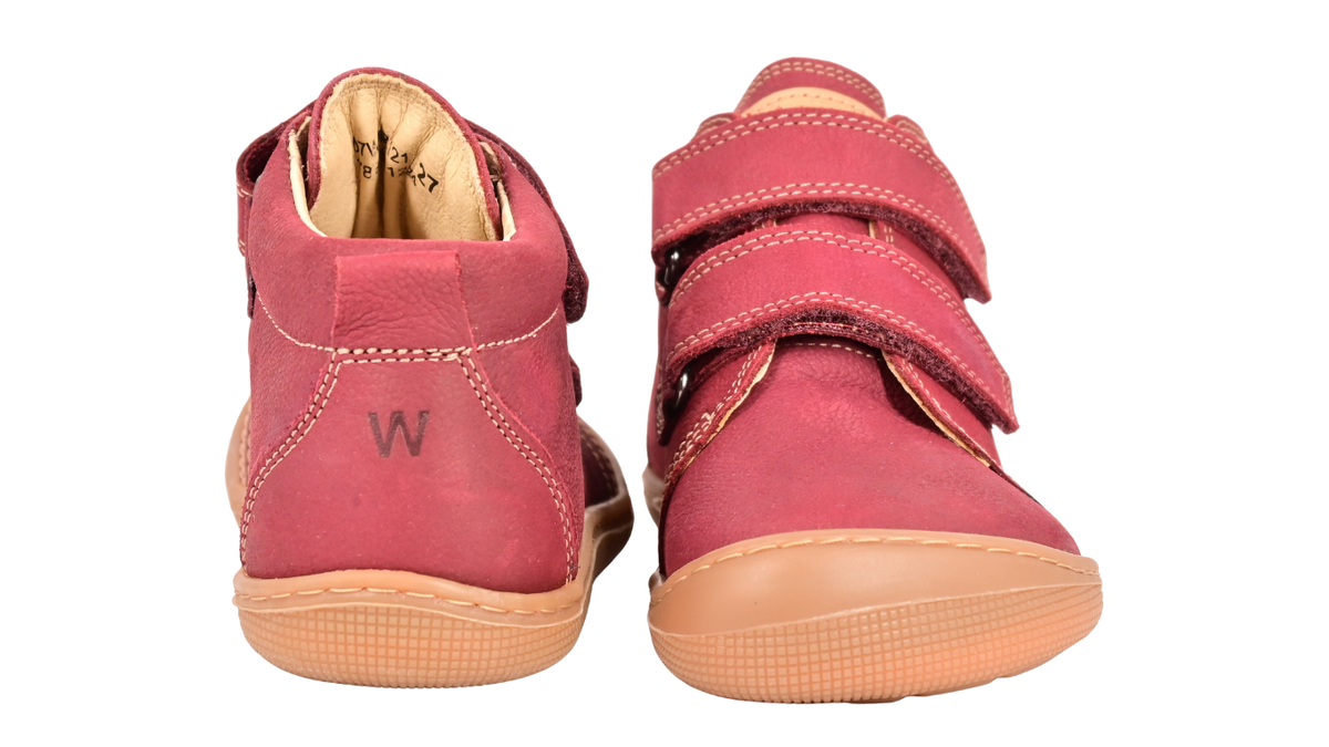 Barfußschuh für Kinder mit zwei Klettverschlüssen als Paar, Vorder- und Rückansicht