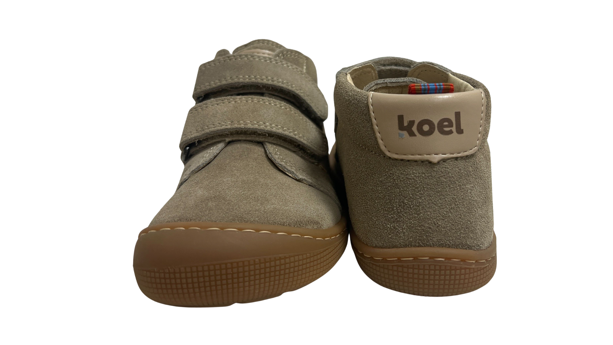 Barfußschuh für Kinder mit zwei Klettverschlüssen als Paar, Vorder- und Rückansicht