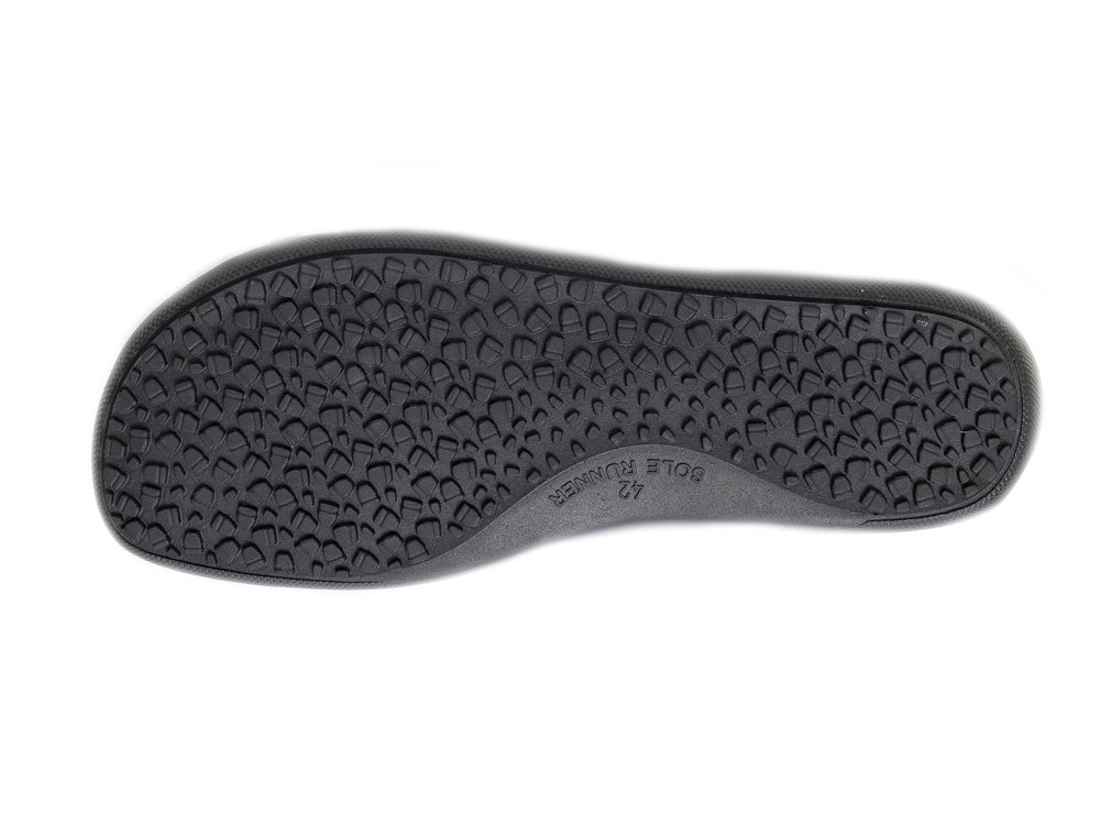 Barfußschuh, flexible Sohle mit Profilstruktur, einzelner Schuh, Ansicht von unten