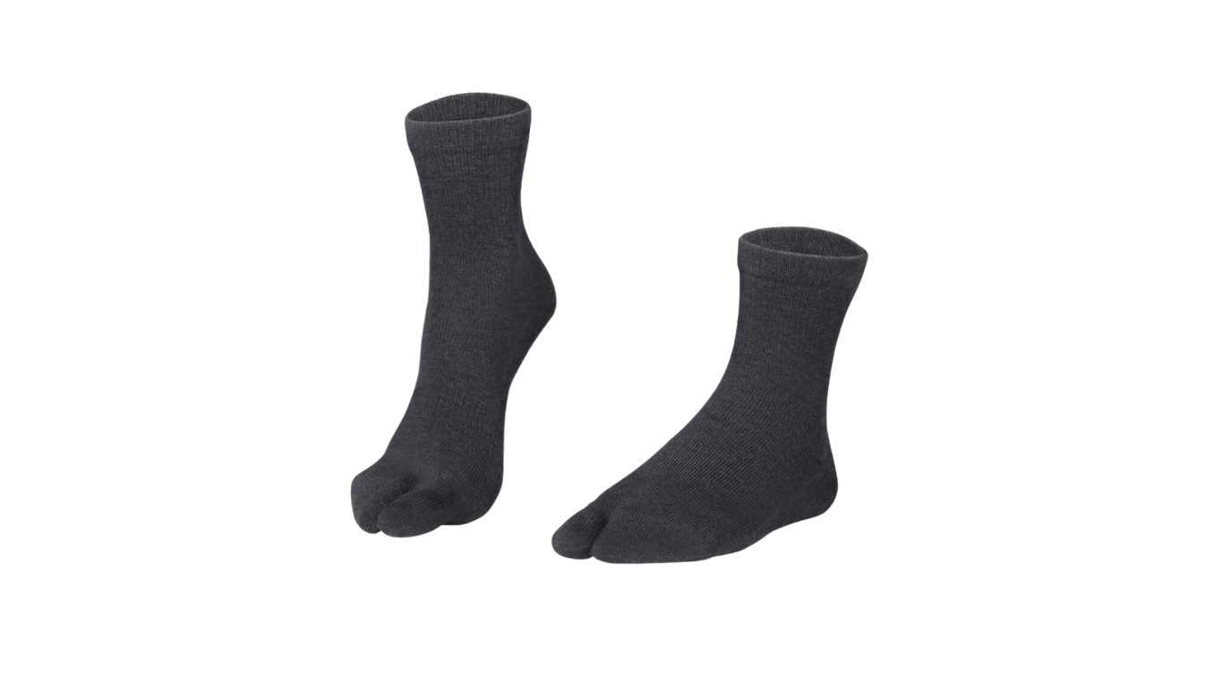 Zehensocken, separate Zehen, knöchelhoher Schaft, elastischer Bund, Paaransicht, schräge Vorderansicht
