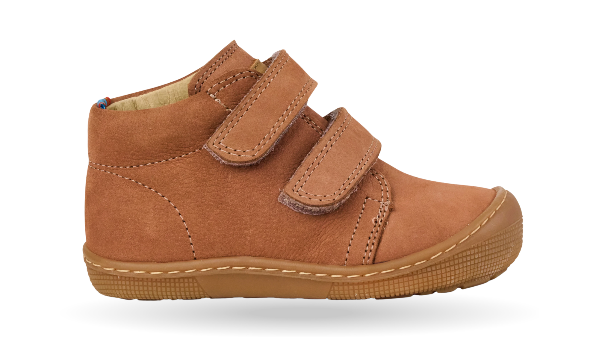 Barfußschuh für Kinder, knöchelhoch, geschlossene Zehen und geschlossener Fersenbereich, Doppelklettverschluss, flexible Sohle, Einzelschuh, Seitenansicht außen
