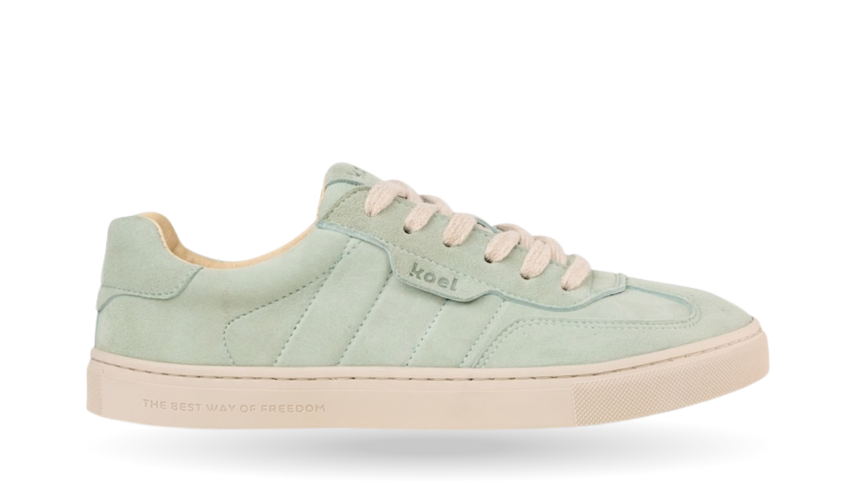 Barfußschuh für Erwachsene, geschlossene Zehenpartie, geschlossener Fersenbereich, Schnürung, Ziernähte im Seitenbereich, flache Sohle, Seitenansicht außen