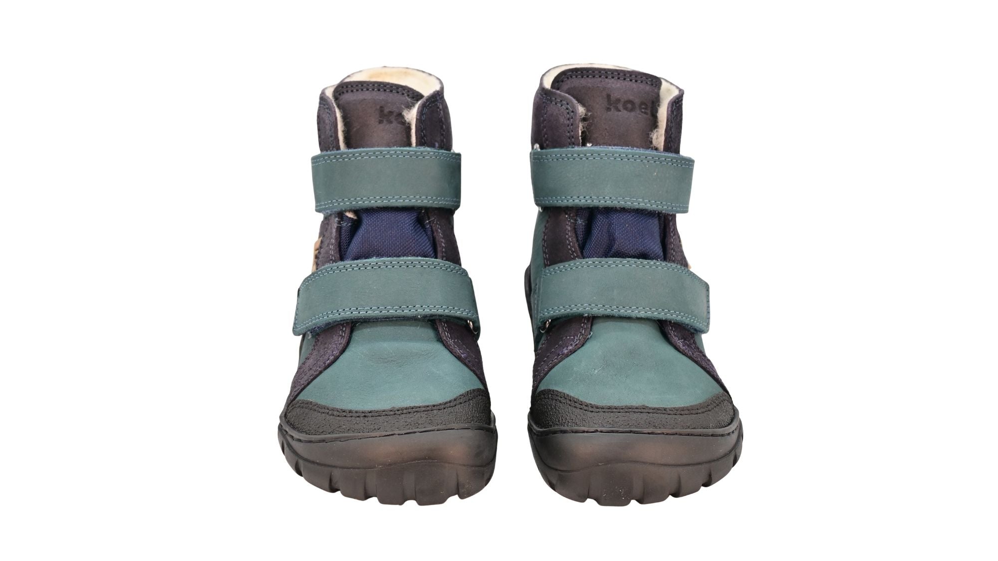 Koel Milo 3.0 Hydro WP, wasserdichter Leder-Kinderstiefel mit zwei Klettverschlüssen und robuster Profilsohle, Vorderansicht als Paar