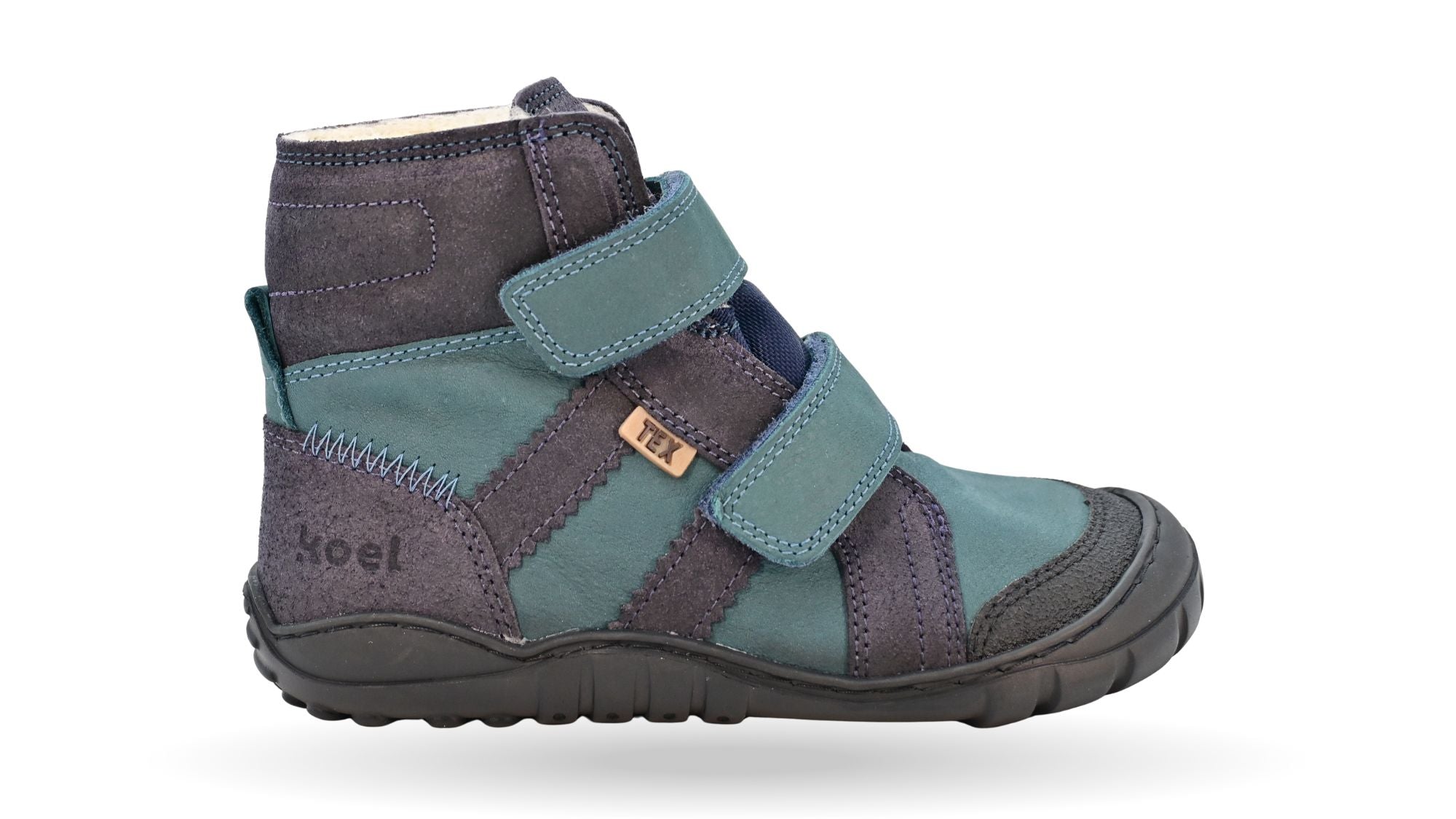 Koel Milo 3.0 Hydro WP, wasserdichter Leder-Kinderstiefel mit zwei Klettverschlüssen und robuster Profilsohle, Seitenansicht außen