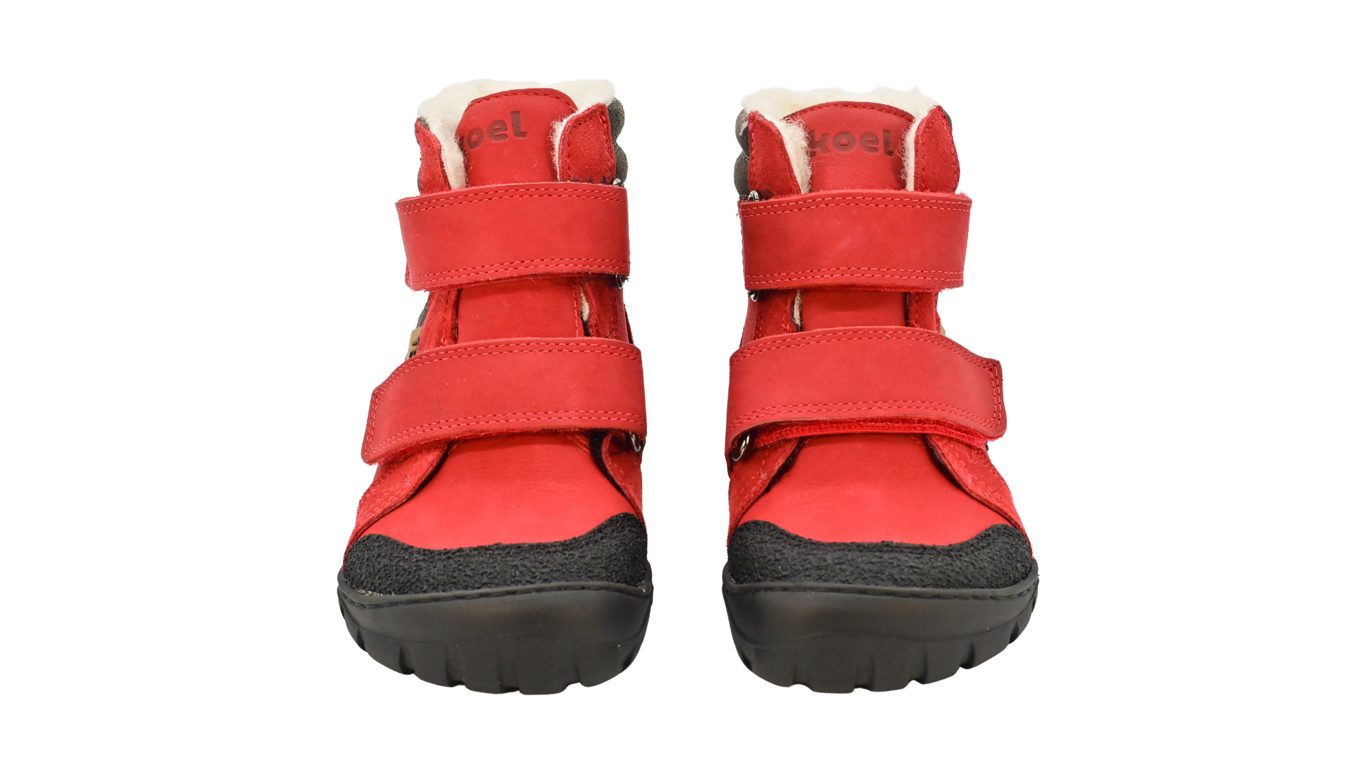 Koel Milo 3.0 Hydro WP in rot, wasserdichter Leder-Kinderstiefel mit zwei Klettverschlüssen und robuster Profilsohle, Vorderansicht als Paar