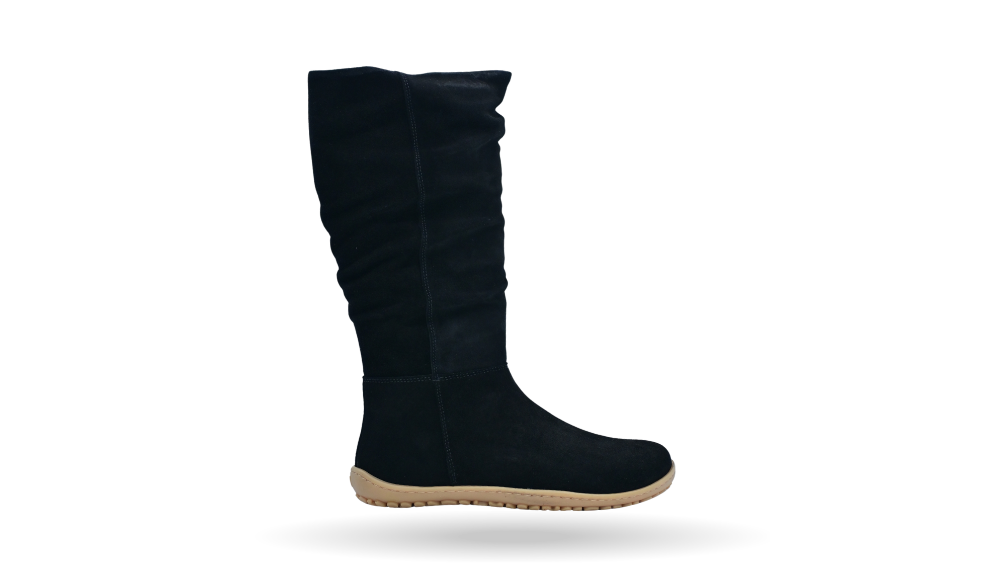 Stiefel für Damen mit hohem Schaft, flacher Sohle und geschlossener Zehenpartie, Seitenansicht außen