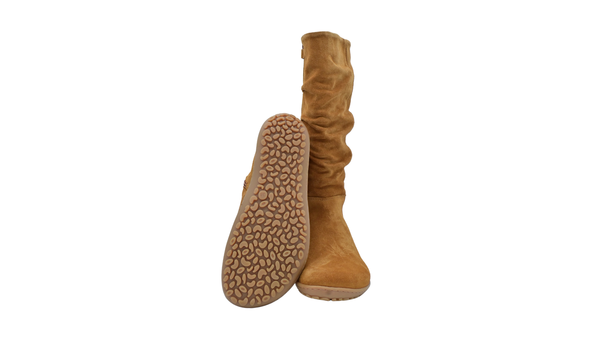 Paar Stiefel für Damen mit profilierter Laufsohle und hohem Schaft, Ansicht von unten und vorn