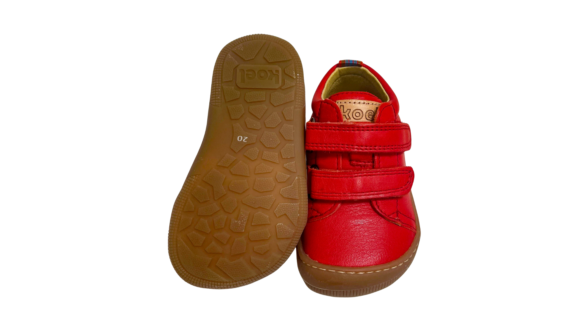Barfußschuh für Kinder mit zwei Klettverschlüssen als Paar, Draufsicht und Ansicht von unten