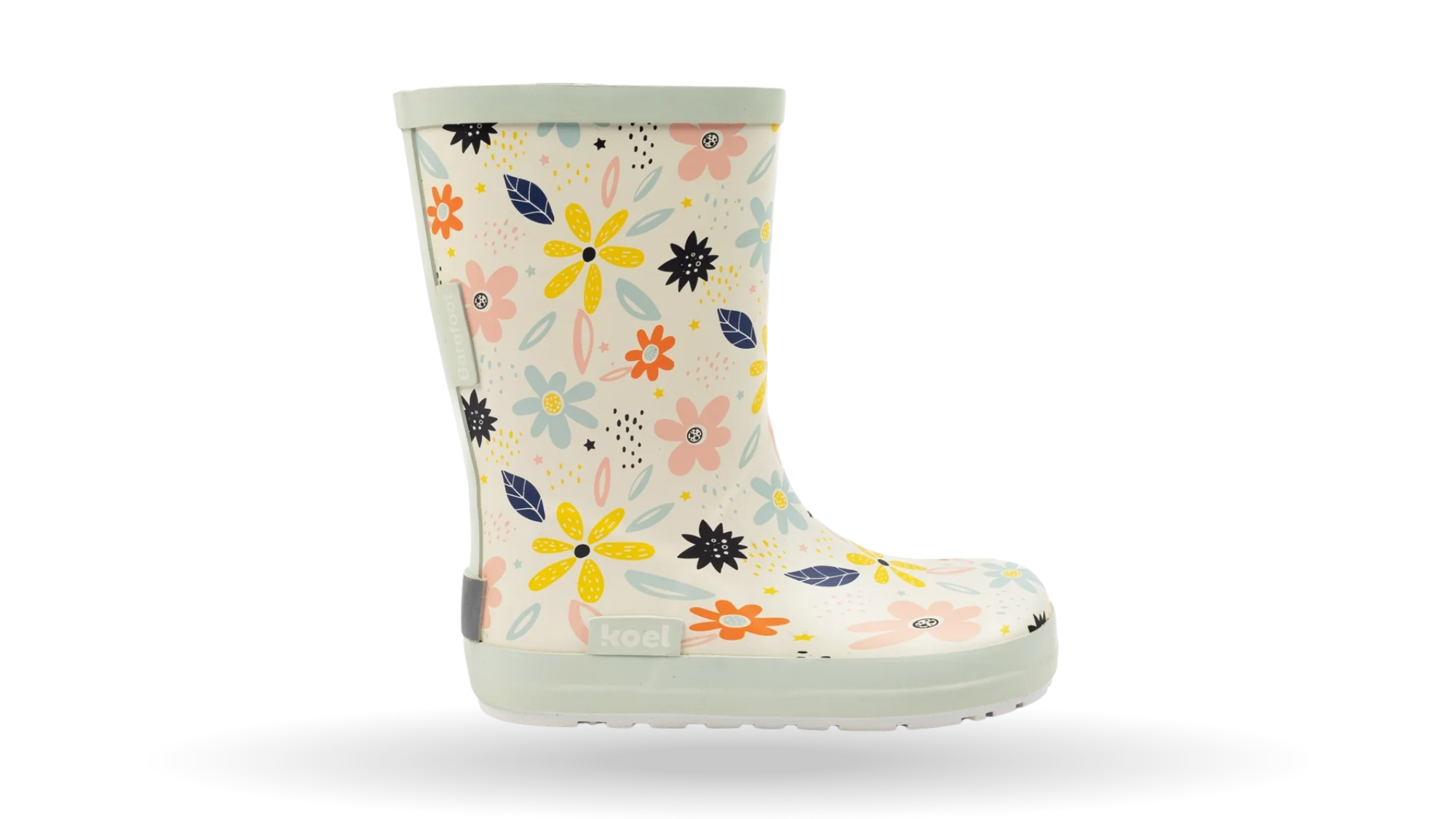 Gummistiefel für Kinder mit hohem Schaft, breiter Zehenbox, Seitenansicht außen