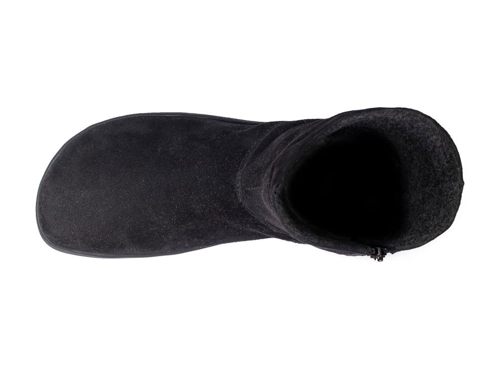 Barfußwinterstiefel, geschlossene Zehen und geschlossener Fersenbereich, ohne Verschluss, einzelner Schuh, Draufsicht