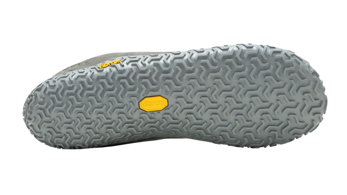 Barfußschuh mit profilierter Laufsohle und geometrischem Profilmuster, Ansicht von unten