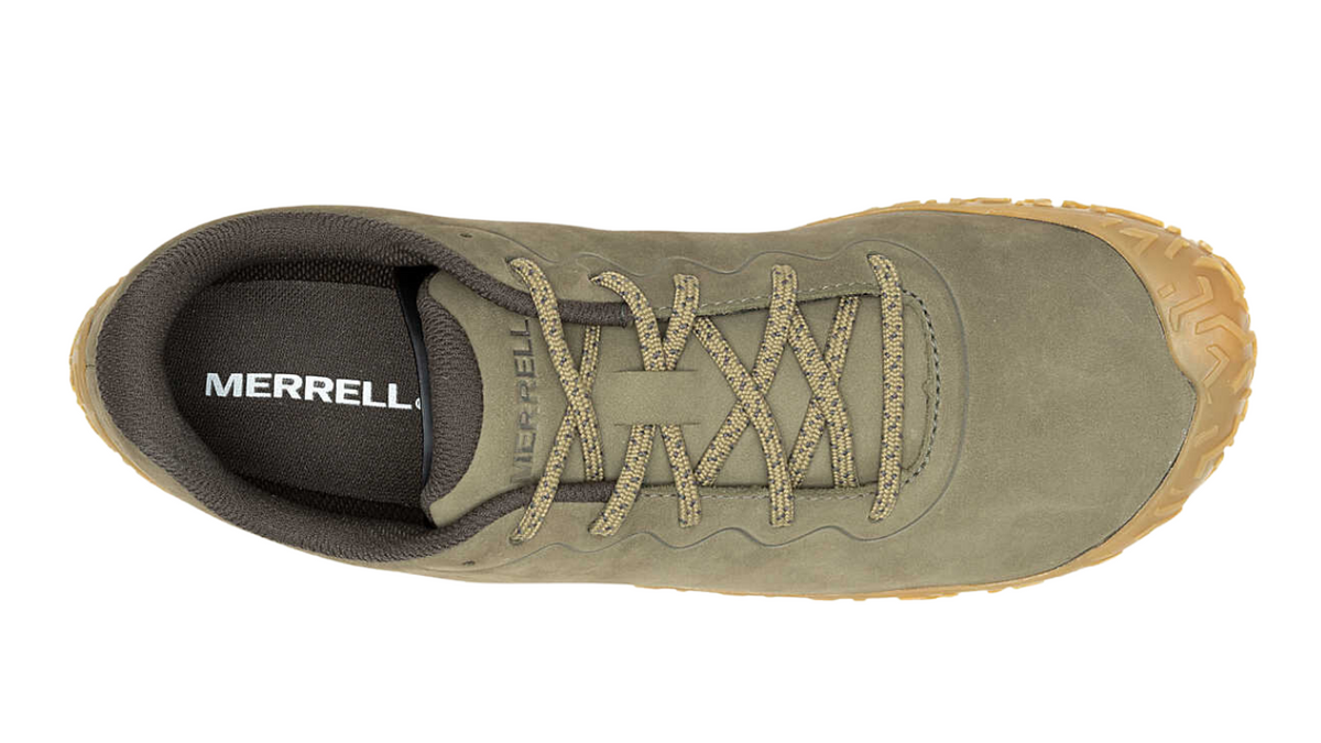 Barfußschuh mit Schnürsenkeln, geschlossener Zehenbox und geschlossenem Fersenbereich, Draufsicht