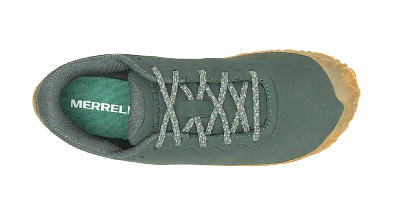 Barfußschuh mit Schnürsenkeln, geschlossener Zehenbox und geschlossenem Fersenbereich, Draufsicht