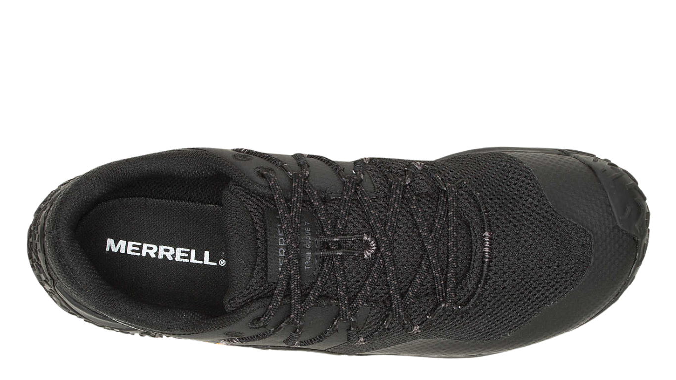 Barfußschuh mit Schnürsenkeln, geschlossener Zehenbox und geschlossenem Fersenbereich, profilierte Sohle, Draufsicht