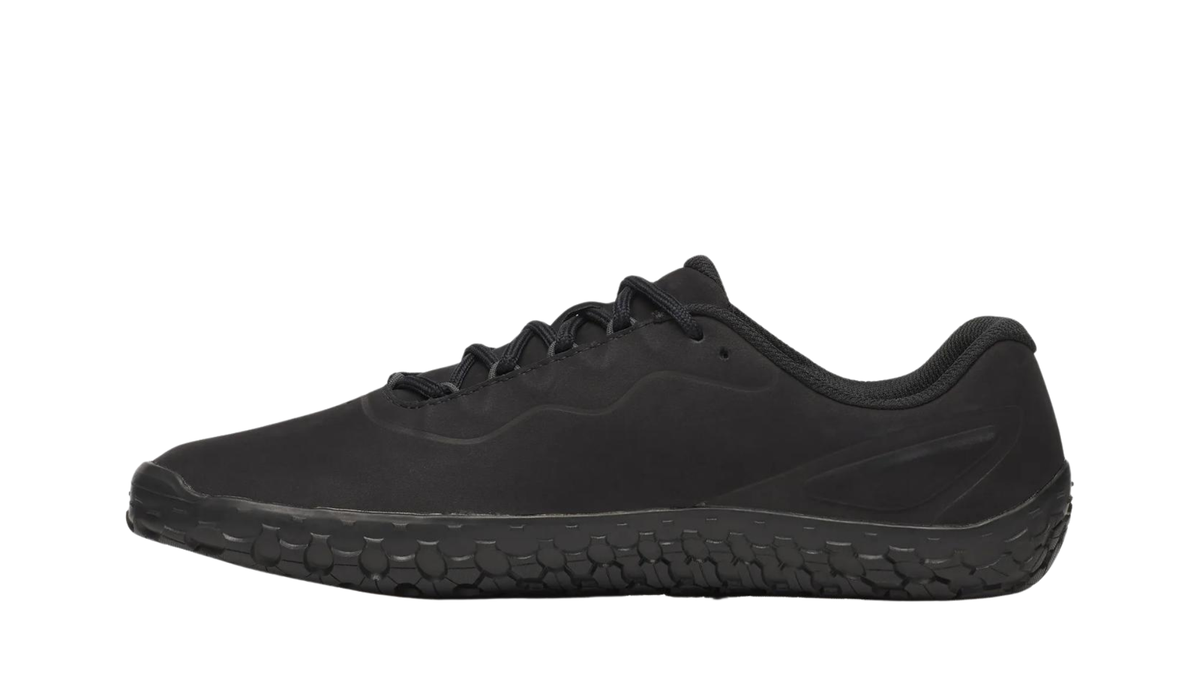 Barfußschuh für Erwachsene mit Schnürung, breiter Zehenbox und profilierter Sohle, Seitenansicht innen