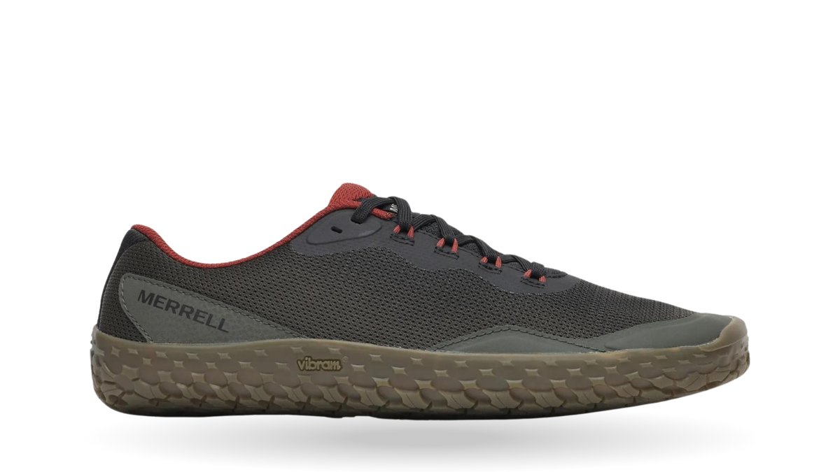 Barfußturnschuh für Erwachsene mit Schnürung, breiter Zehenbox und profilierter Sohle, Seitenansicht außen