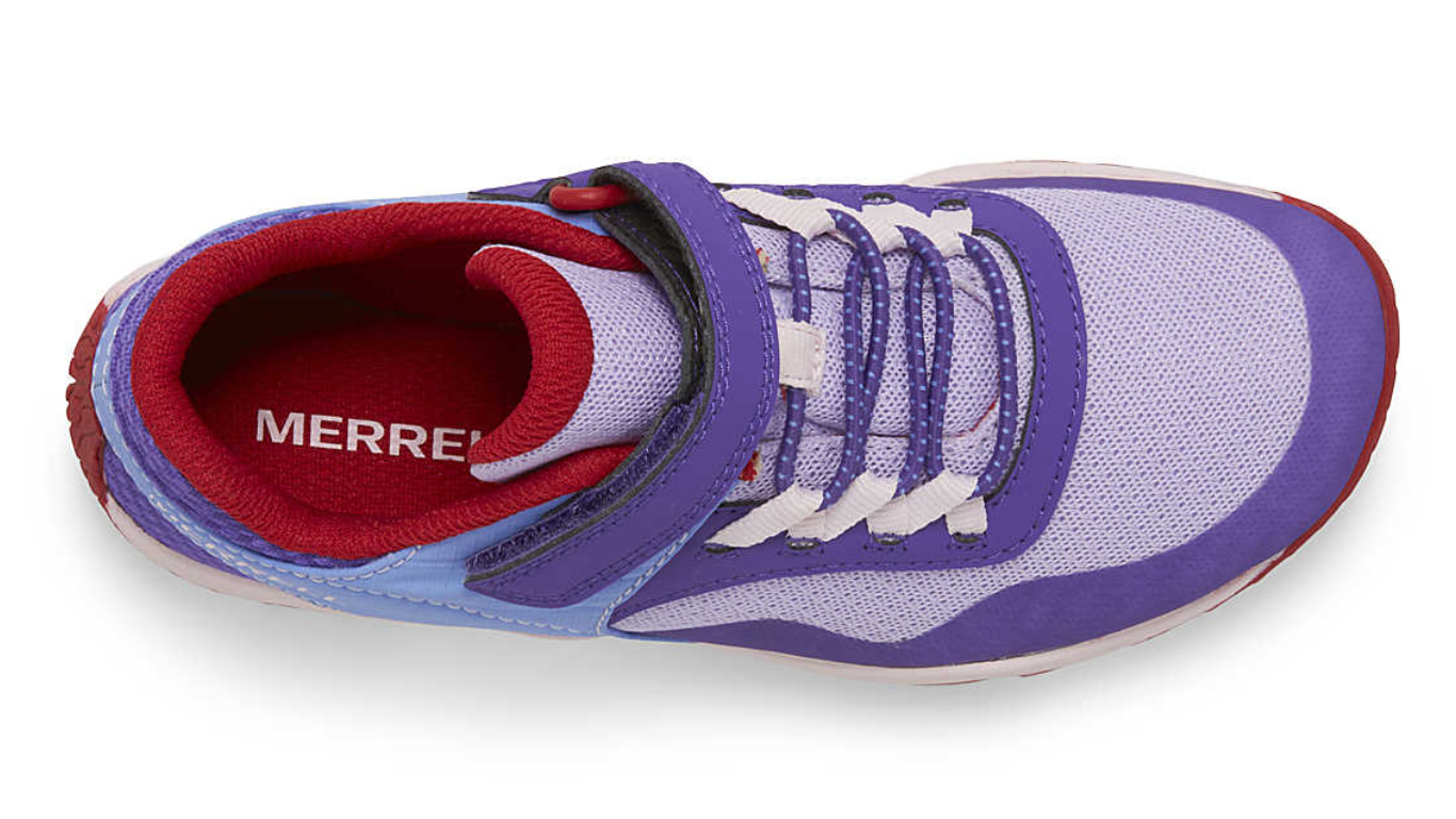 Barfußschuh für Kinder mit Klettverschluss und Schnürsenkeln, geschlossener Zehenbox und geschlossenem Fersenbereich, profilierte Sohle, Draufsicht