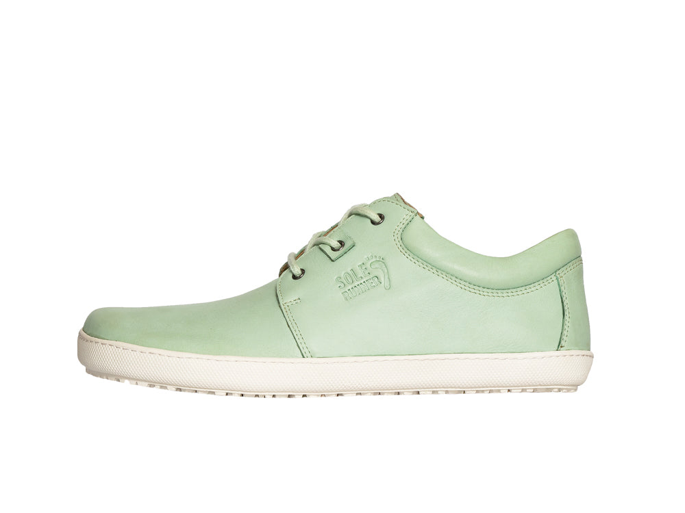 Barfußschuh, geschlossene Zehen und geschlossener Fersenbereich, Schnürsenkel, flexible Sohle, einzelner Schuh, Seitenansicht innen