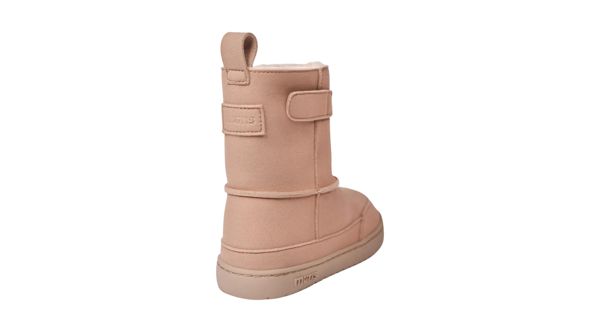 Barfußwinterstiefel für Kinder, geschlossene Zehenpartie, geschlossener Fersenbereich, Schaft mit Klettverschluss, flache Sohle, Rückansicht