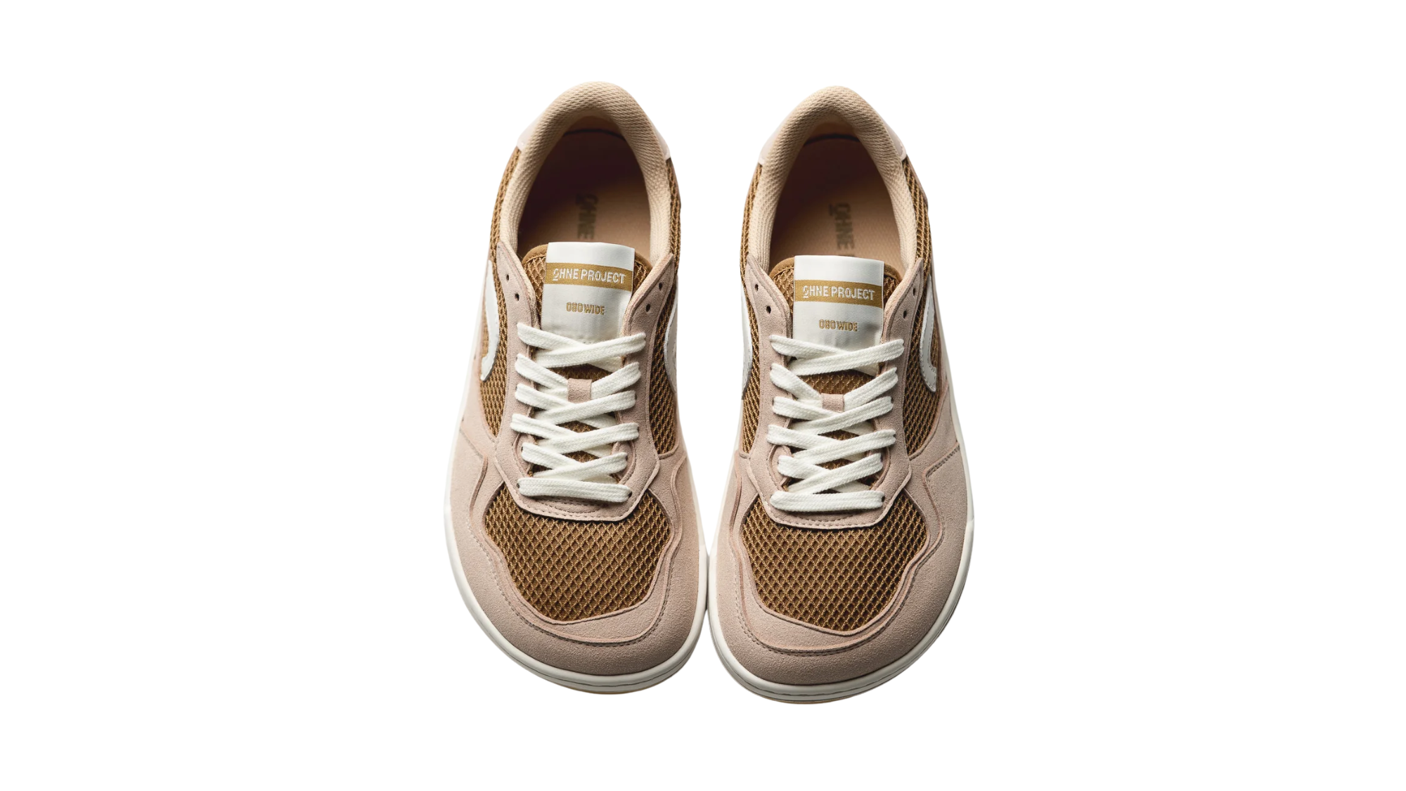 Barfußsneaker als Paar mit Schnürung, Mesh-Einsätzen und geschlossener Zehenpartie, Draufsicht