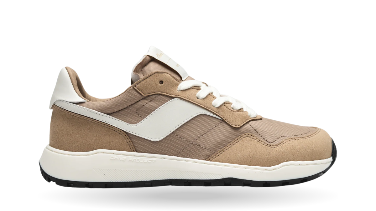 Barfußsneaker für Erwachsene mit Schnürung, breiter Zehenbox und flexibler Sohle, Seitenansicht außen