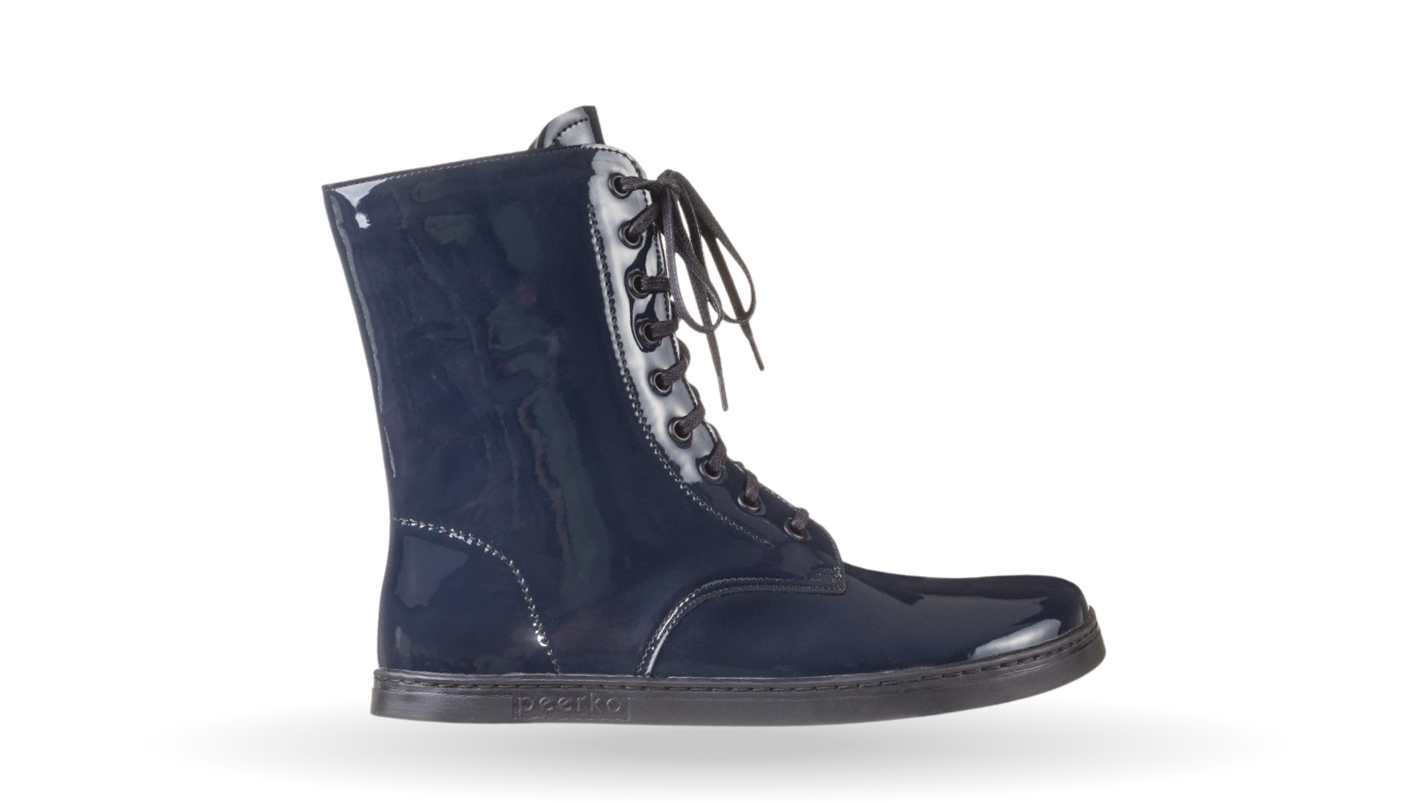 Barfußstiefel für Erwachsene, Seitenansicht außen, geschlossene Zehenpartie, geschlossener Fersenbereich, Schnürung, mittelhoher Schaft, flache Sohle