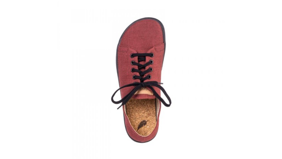 Barfußschuh mit Schnürverschluss, breiter Zehenbox und flacher Sohle, geschlossener Fersenbereich, Draufsicht