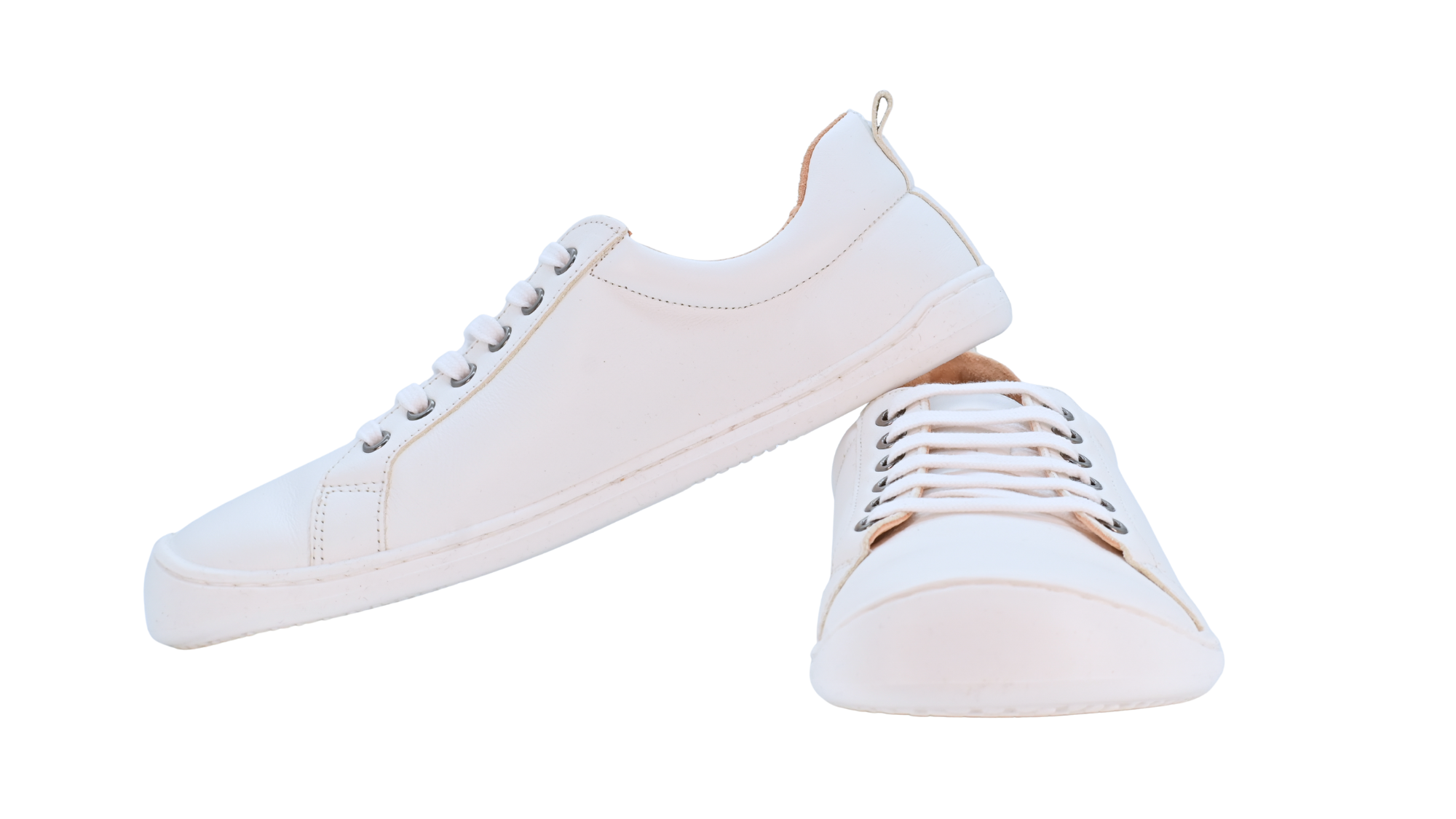 Barfußschuh für Erwachsene, geschlossene Zehenpartie, geschlossener Fersenbereich, Schnürung, flache Sohle, Seitenansicht und Vorderansicht, als Paar