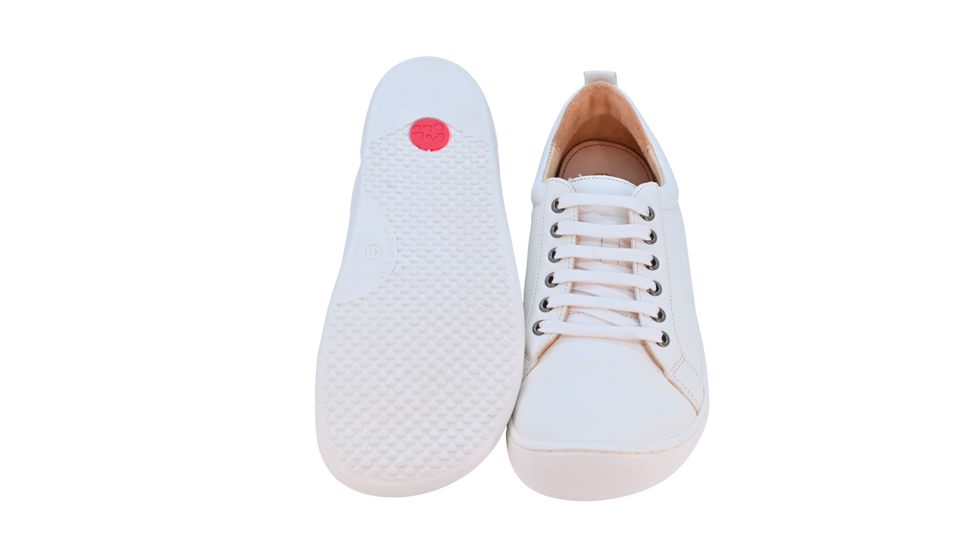 Barfußschuh für Erwachsene, geschlossene Zehenpartie, geschlossener Fersenbereich, Schnürung, flache Sohle, Ansicht von unten und Draufsicht, als Paar