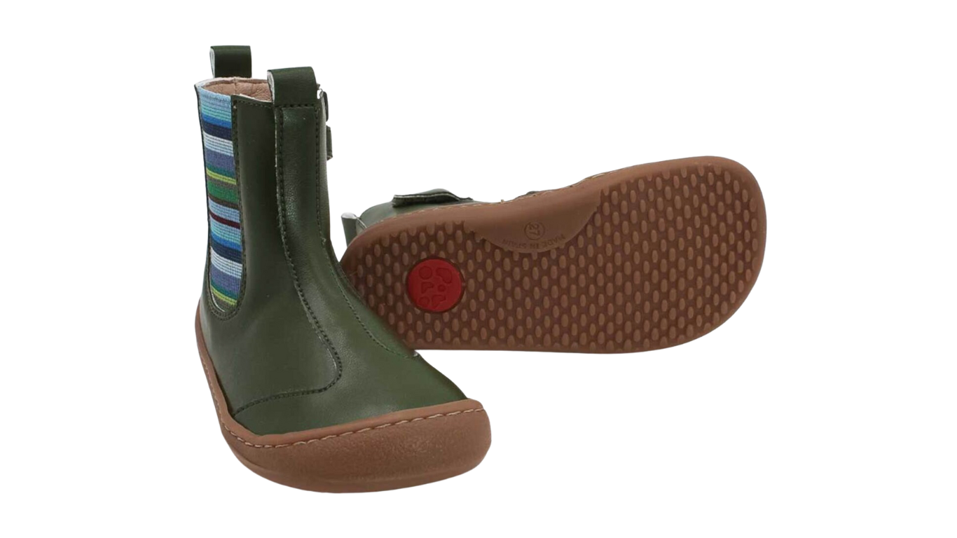 Kinder Barfußstiefel mit flexibler Sohle und Profilstruktur, elastischem Einsatz, geschlossene Zehen und geschlossener Fersenbereich, Ansicht von unten
