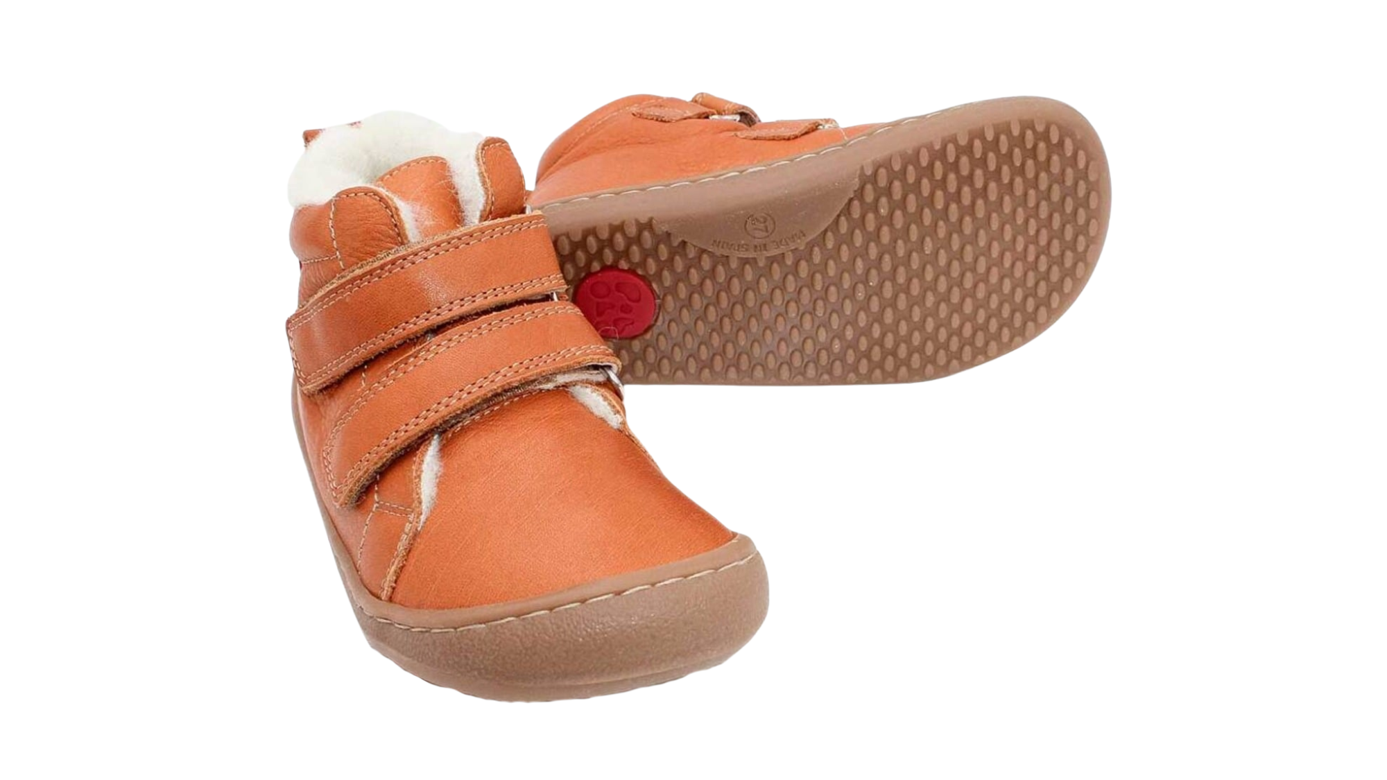 Kinder Barfußschuh mit breiter Zehenbox, flexibler Sohle und zwei Klettverschlüssen, geschlossene Zehen und geschlossener Fersenbereich, Paar, schräge Vorderansicht