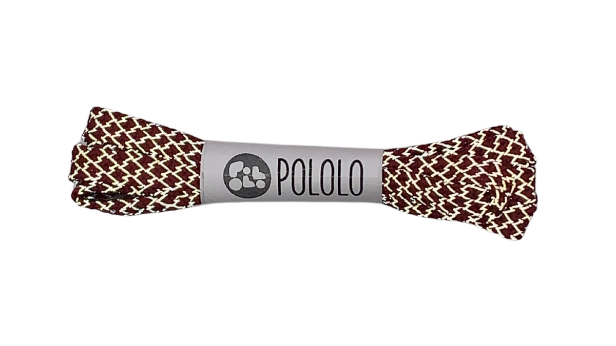 Schnürsenkel mit Muster und Banderole mit Schriftzug POLOLO, Paar, Draufsicht