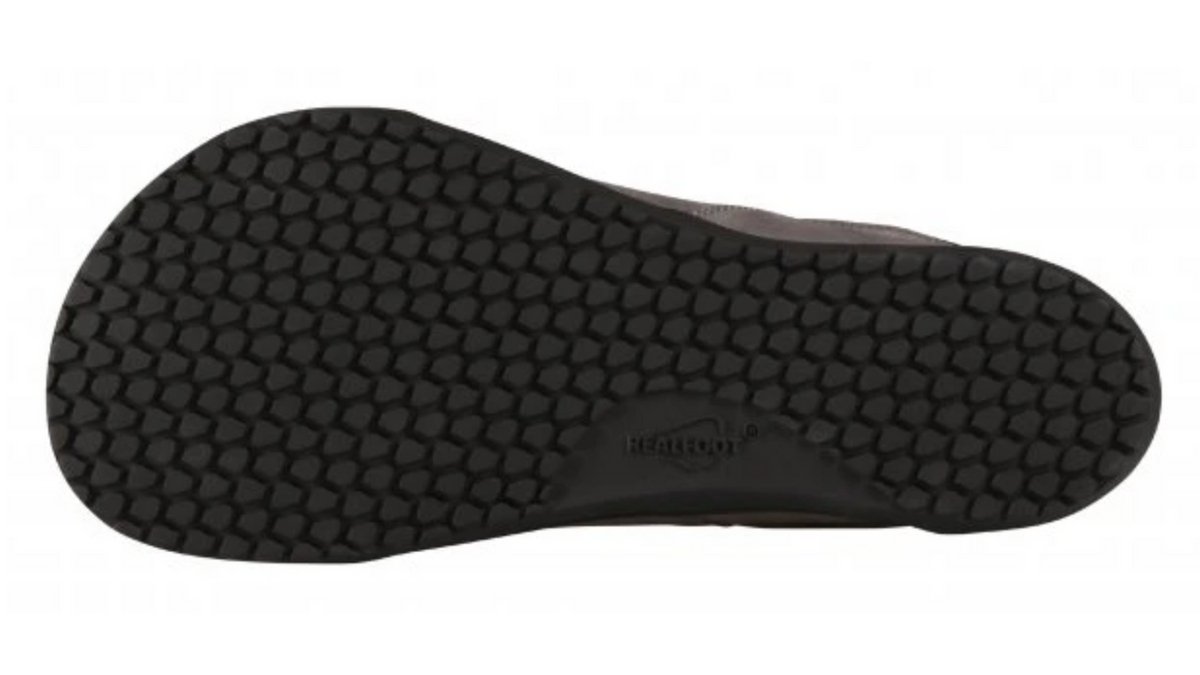 Barfußschuh, flache flexible Sohle mit Profilstruktur, geschlossener Fersenbereich, Ansicht von unten