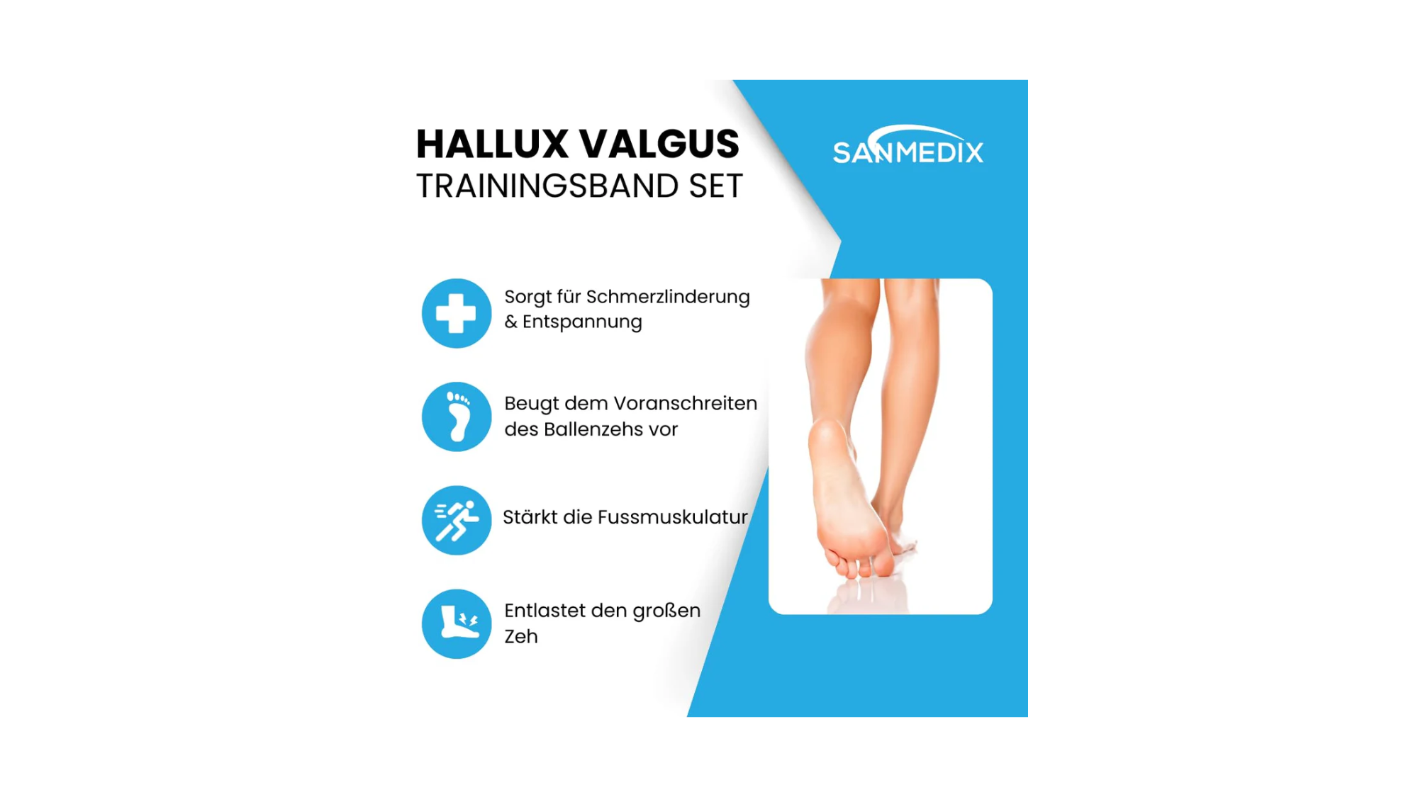 SANMEDIX Zehentrenner-Trainingsbänder aus Latex in verschiedenen Stärken mit Aufbewahrungsbeutel.
