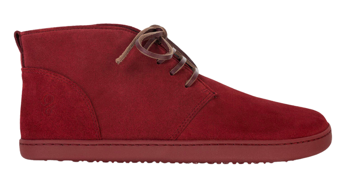 Barfußschuh mit breiter Zehenbox, flexibler Sohle und Schnürung, geschlossene Zehen und geschlossener Fersenbereich, einzelner Schuh, Seitenansicht außen