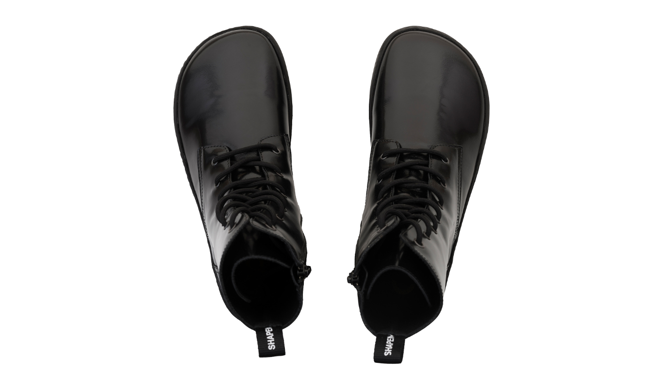 Barfußstiefel mit breiter Zehenbox, flexibler Sohle und Schnürung, geschlossene Zehen und geschlossener Fersenbereich, Paar, Draufsicht