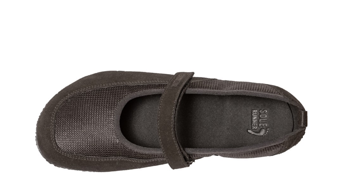 Ballerina-Barfußschuh mit Riemenverschluss, Mesh-Einsätzen und geschlossener Zehenpartie, Draufsicht