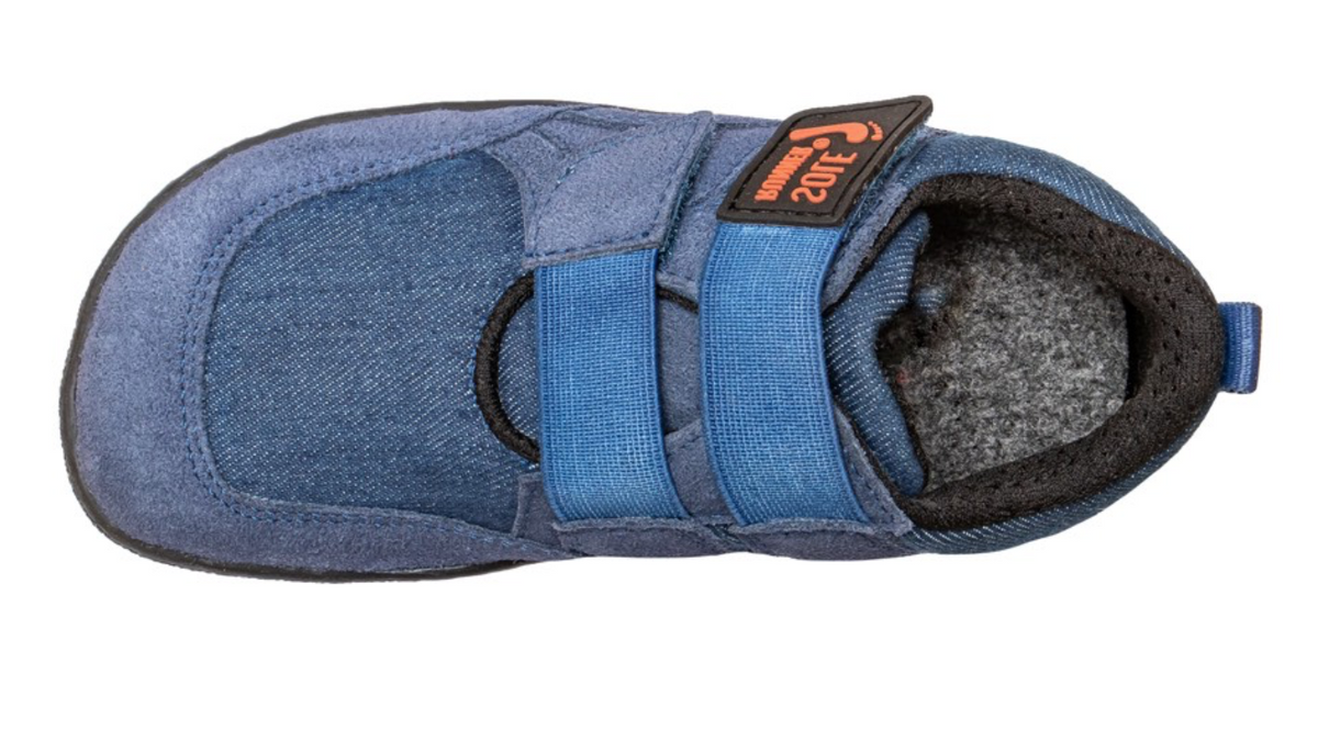 Kinder Barfußschuh, geschlossene Zehen und geschlossener Fersenbereich, Klettverschluss, Draufsicht