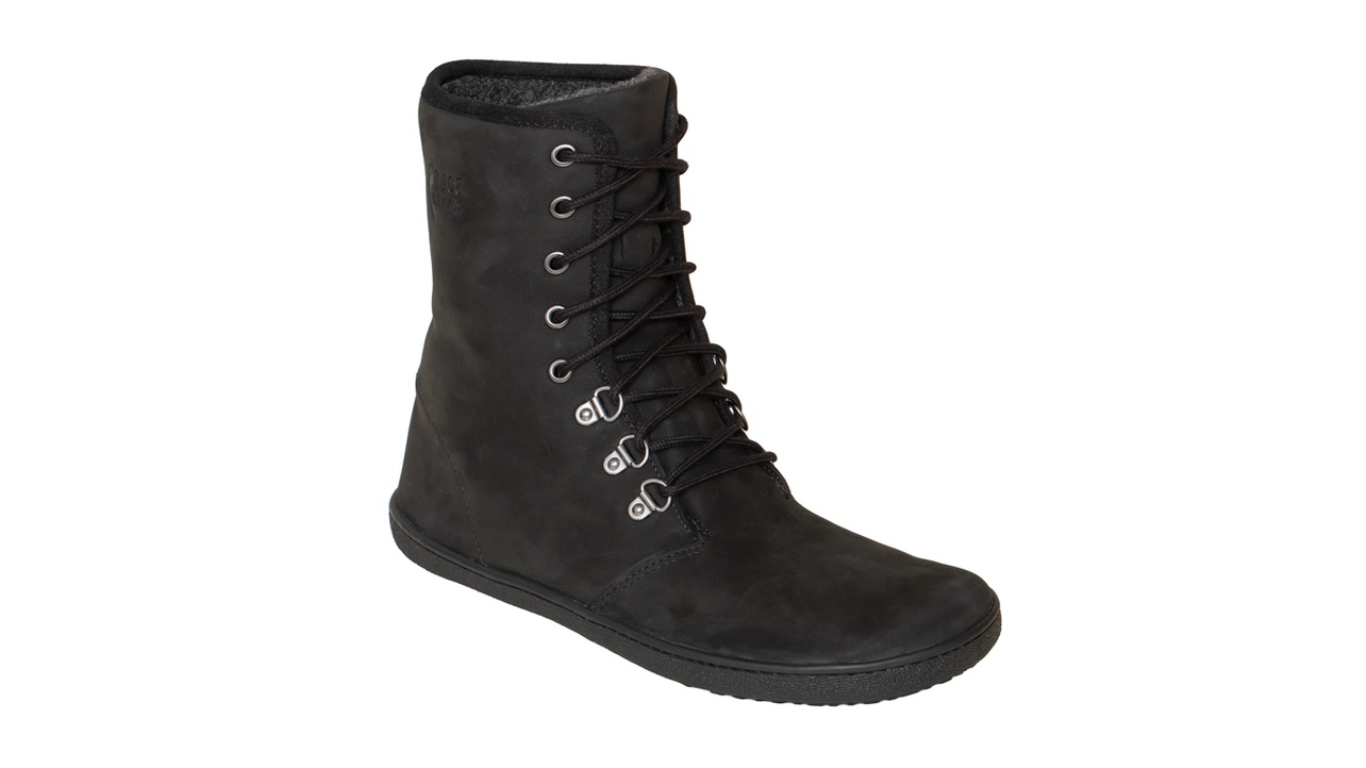 Barfußwinterstiefel für Erwachsene mit Schnürung und geschlossenem Schaft, schräge Vorderansicht
