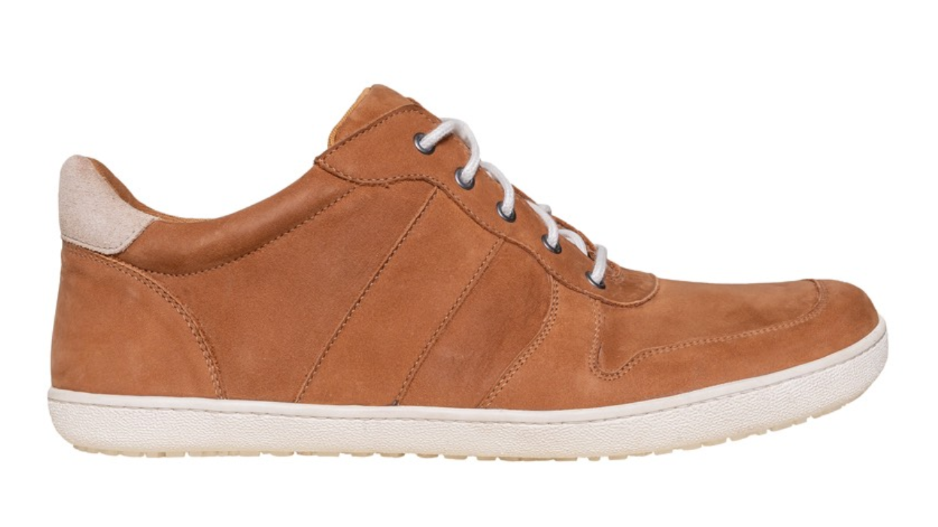 Barfußschuh, geschlossene Zehen und geschlossener Fersenbereich, Schnürung mit Ösen, flexible Sohle, Einzelschuh, Seitenansicht außen