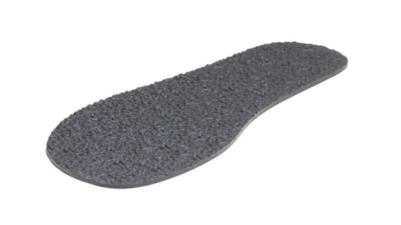 Einlegesohle, flache Form mit breitem Vorfußbereich, einzelnes Stück, Draufsicht
