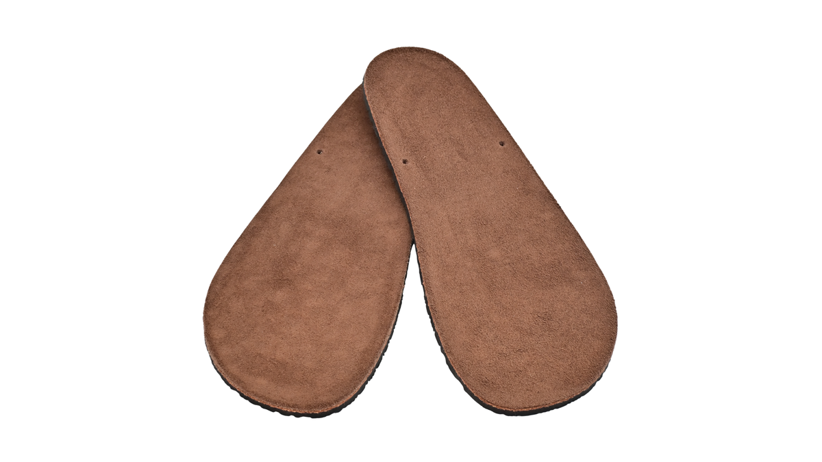 Sohlen für Barfußsandalen, Draufsicht, breite Form mit abgerundetem Zehen- und Fersenbereich