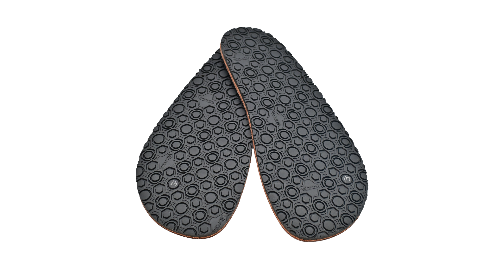 Sohlen für Barfußsandalen, Ansicht von unten, profilierte Laufflächen mit feiner Struktur