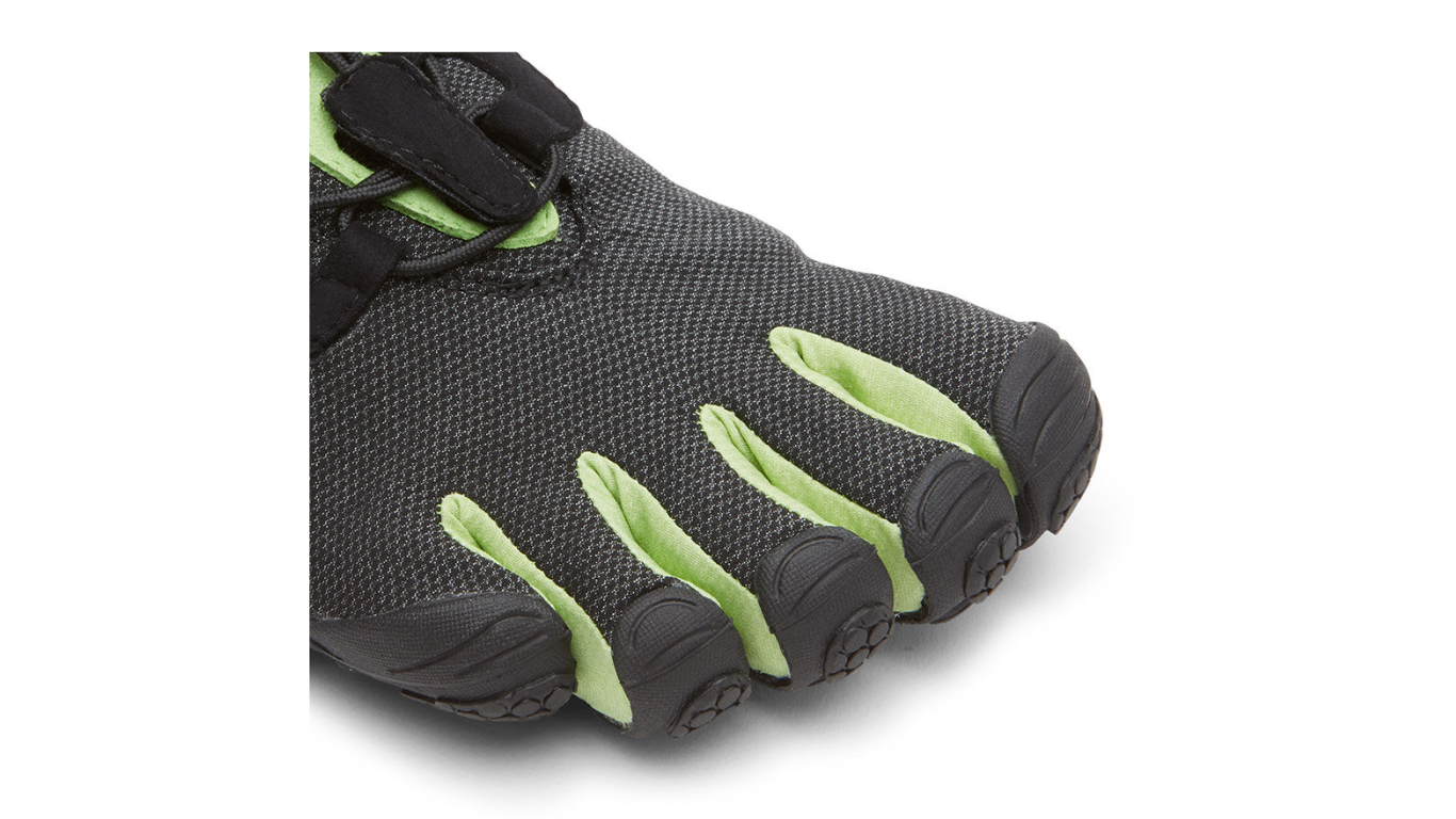 Barfußschuh für Erwachsene mit Schnürung, fünf einzelnen Zehenkammern und profilierter Sohle als Paar, Detailansicht