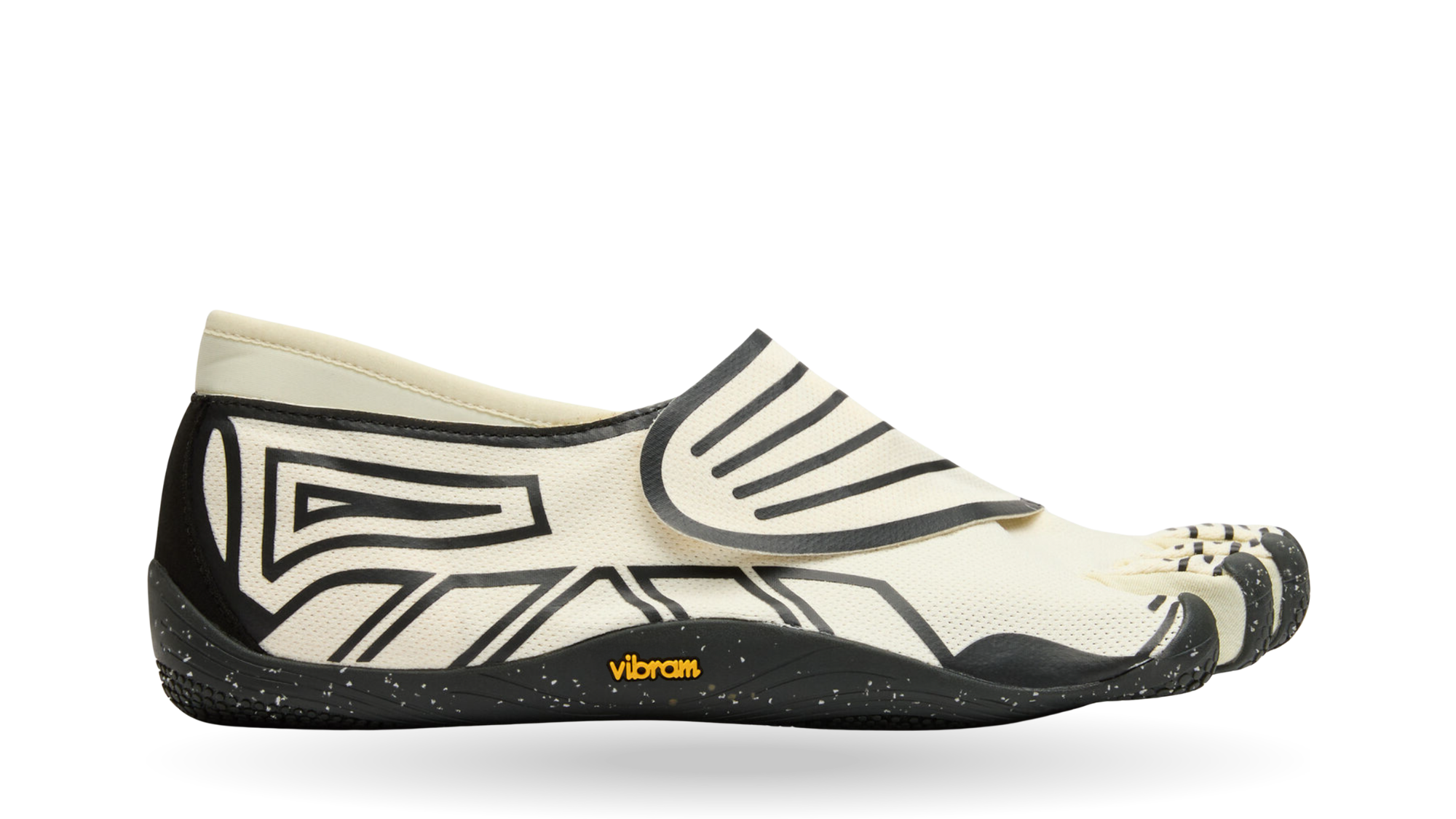 Zehenschuh mit separaten Zehenfächern, Klettverschluss und geschlossener Ferse, Einzelschuh, Seitenansicht außen