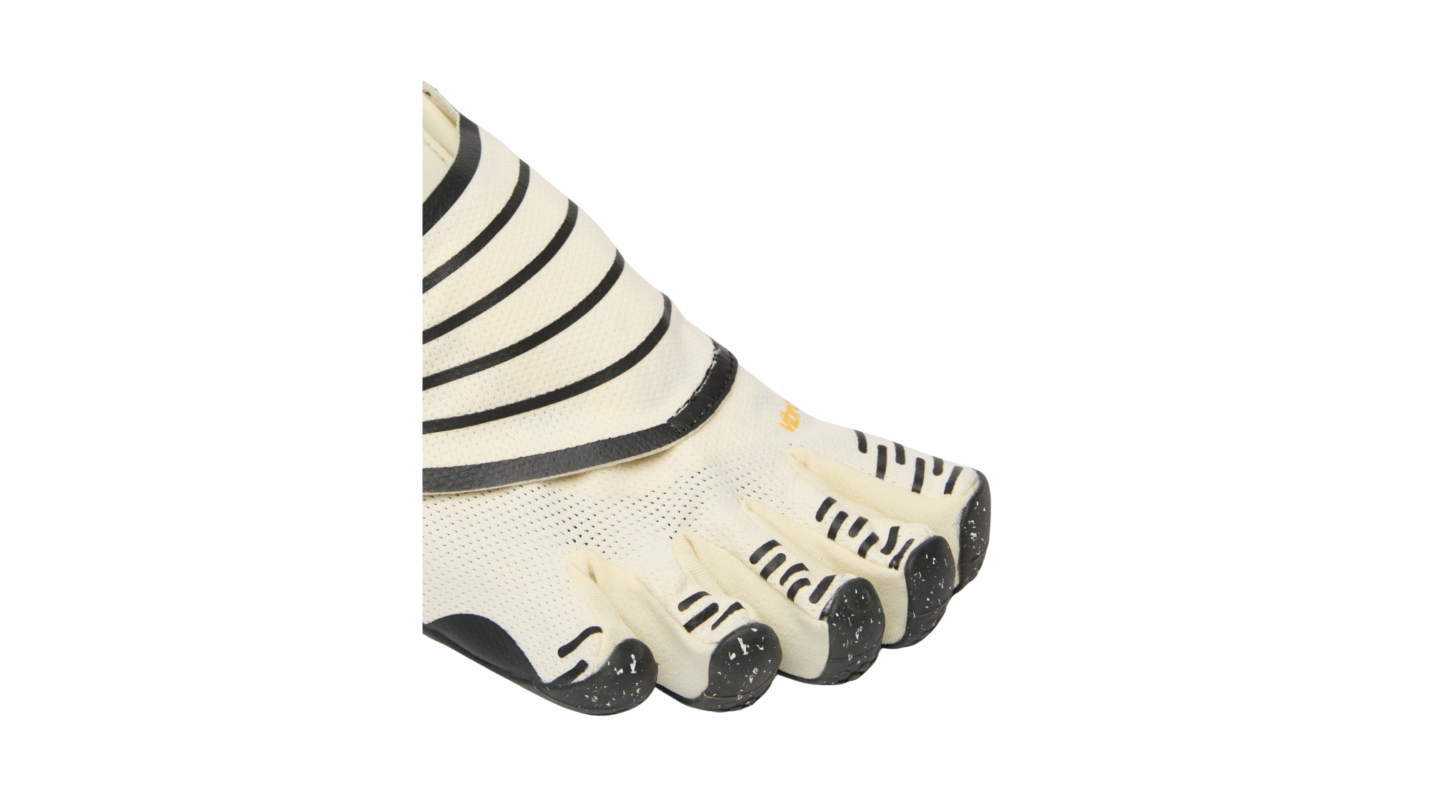 Zehenschuh mit separaten Zehenfächern, Klettverschluss und geschlossener Ferse, Einzelschuh, Detailansicht Zehenfächer